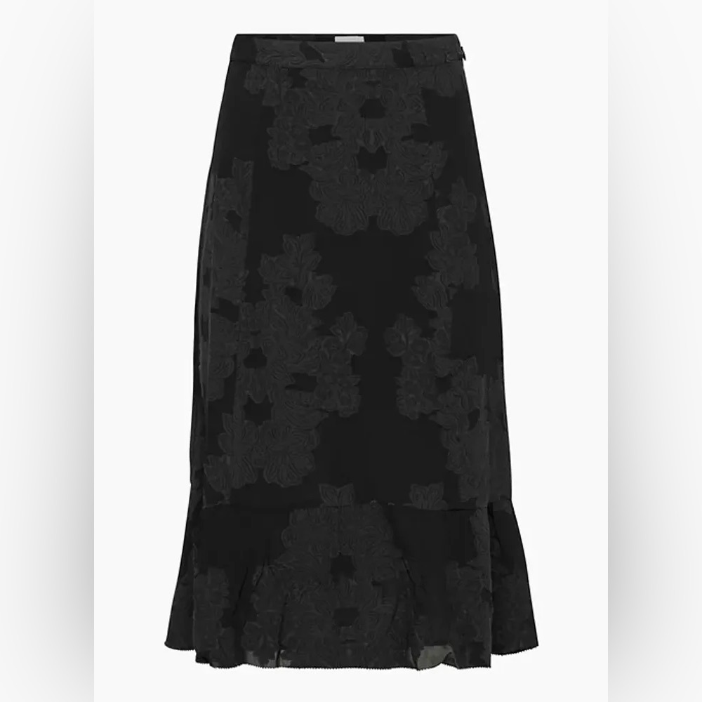 Aritzia Wilfred Black Chariot Midi Slip Skirt, Sz 10, floral burnout